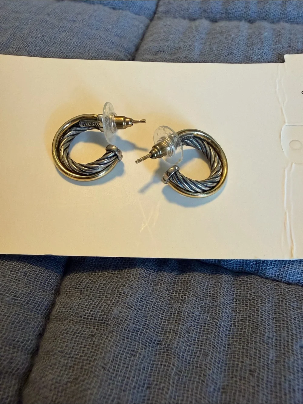 David Yurman Two-Tone Twisted Hoop Stud Earrings - Silver & Gold
